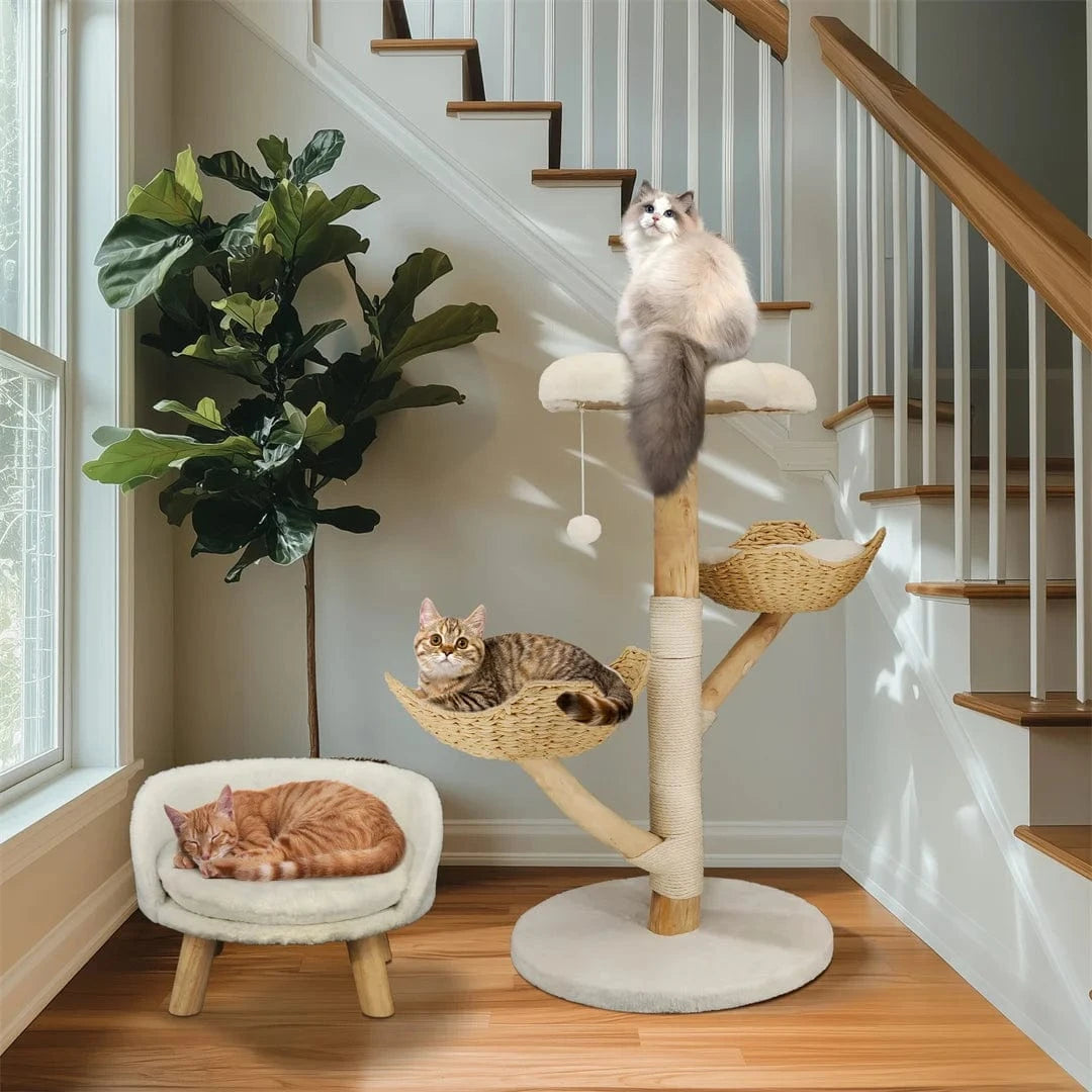 Arbre à chat Bois Naturel 110cm 3 Niveaux - "Natural Tree"