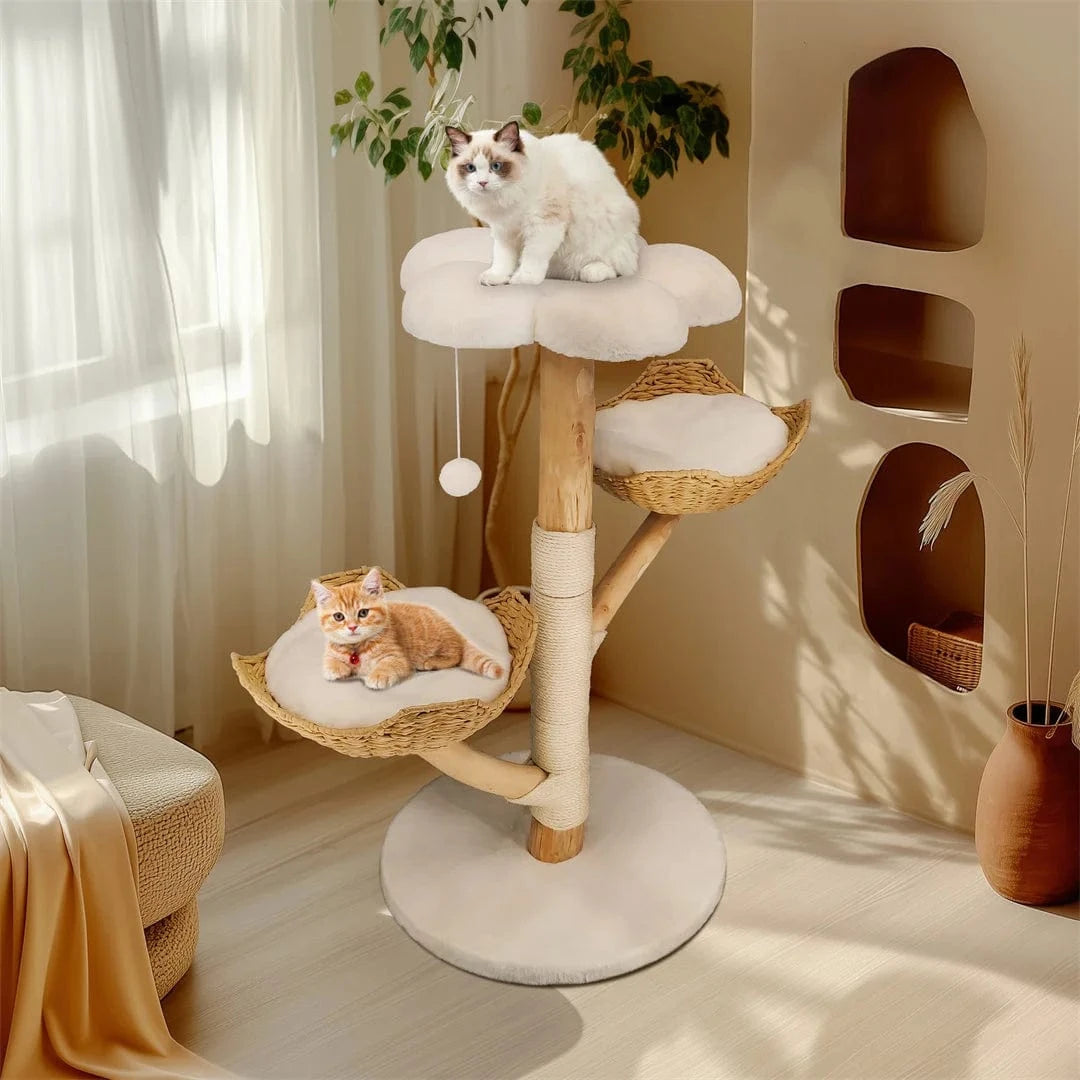 Arbre à chat Bois Naturel 110cm 3 Niveaux - "Natural Tree"