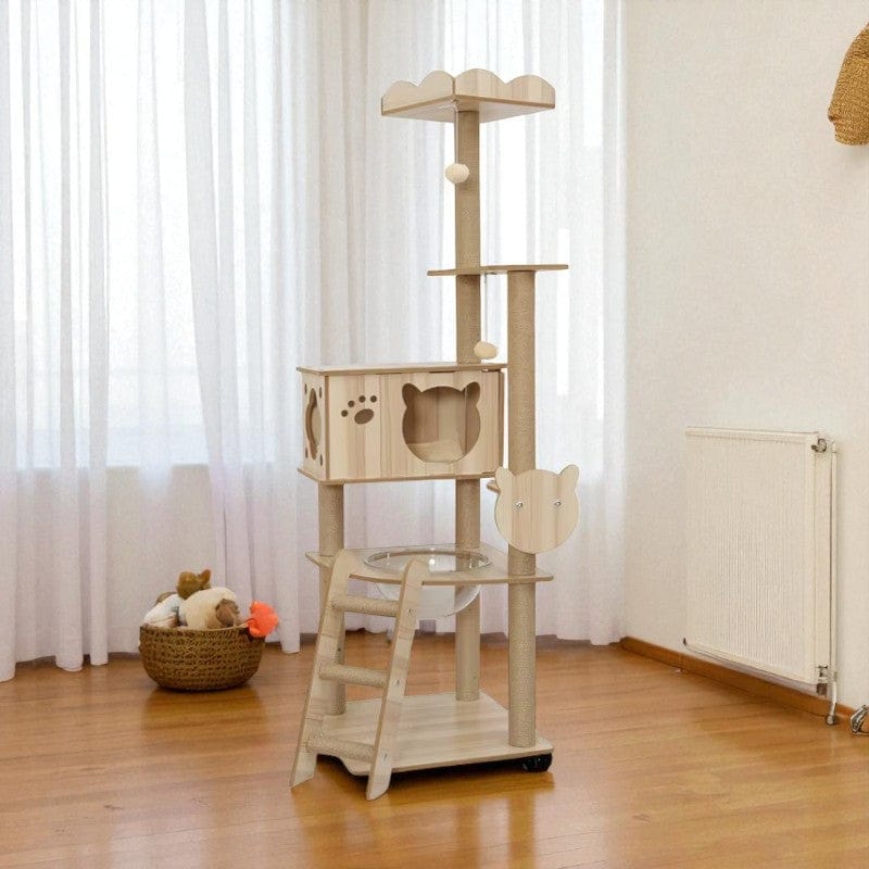 Arbre à chat Plateforme Bois Naturel Multi-Niveaux - "Natural Tower"