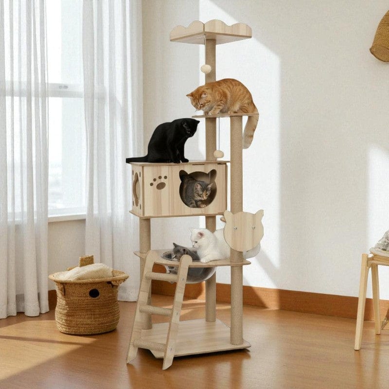 Arbre à chat Plateforme Bois Naturel Multi-Niveaux - "Natural Tower"