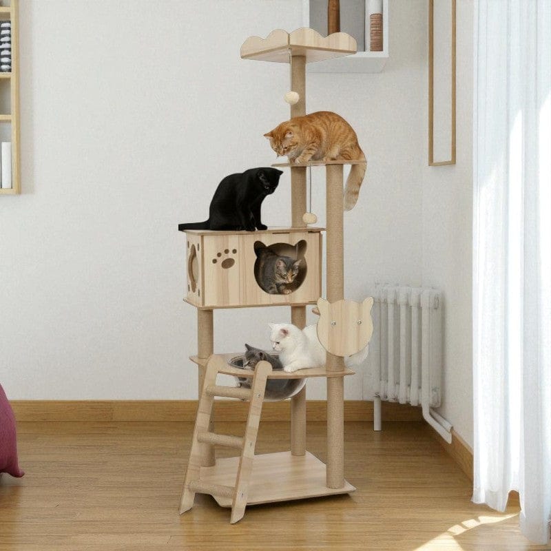 Arbre à chat Plateforme Bois Naturel Multi-Niveaux - "Natural Tower"