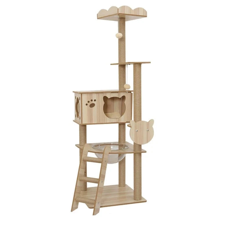 Arbre à chat Plateforme Bois Naturel Multi-Niveaux - "Natural Tower"