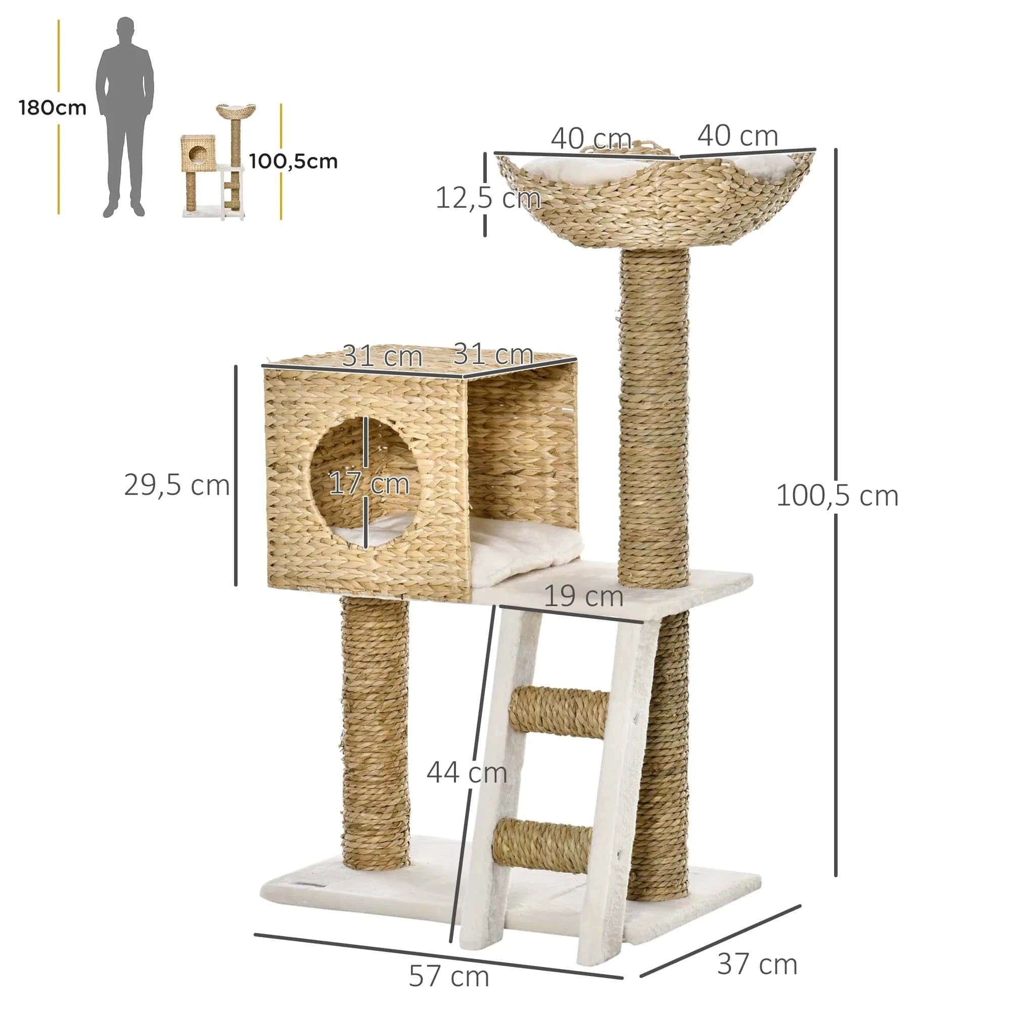 Arbre à chat Compact 100cm avec Grotte et Lit - "Cozy Compact"