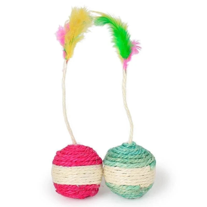 Balle Griffoir Chat Sisal 6,5cm avec Plumes - "Natural Ball"
