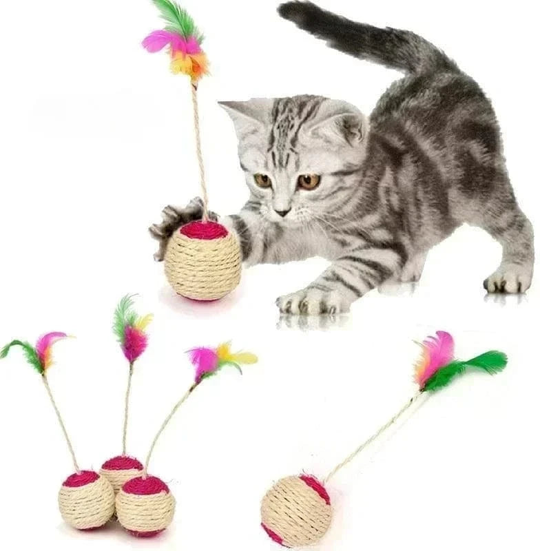 Balle Griffoir Chat Sisal 6,5cm avec Plumes - "Natural Ball"