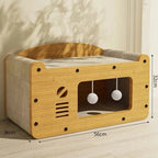 Griffoir Panier Chat Bois Double Couche avec Jouets - "Cozy Apartment"