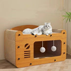 Griffoir Panier Chat Bois Double Couche avec Jouets - "Cozy Apartment"